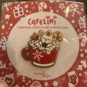 Cafelini Christmas Cat Brooch - Red and Gold